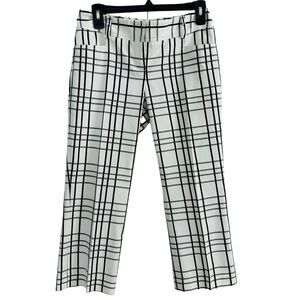 Express Design Crop Pants Womens Sz 0 White Black Plaid Classic Business Casual